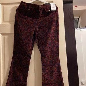 Free People Paisley Printed Cropped Corduroy Pants Size 8